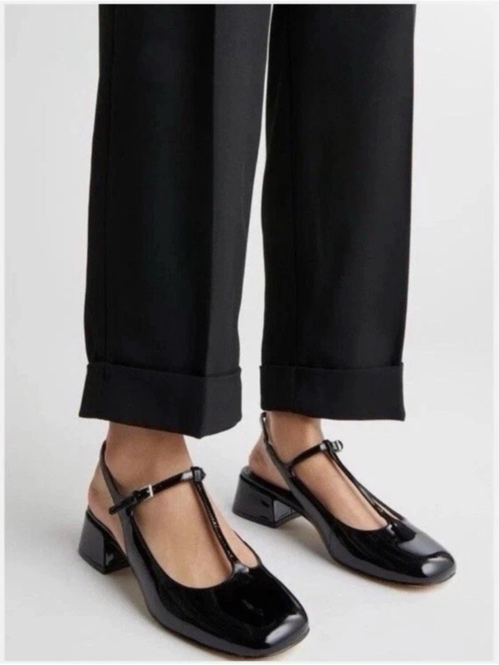 Mark Fisher Black Patent Folly T Strap Pumps, size 7
